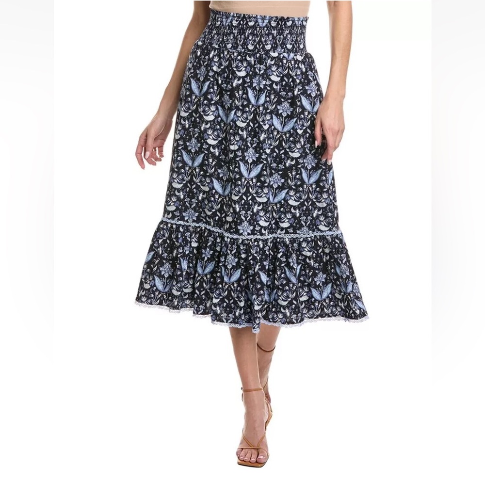 Sail To Sable Floral Print Navy Blue Maxi Skirt Size Medium